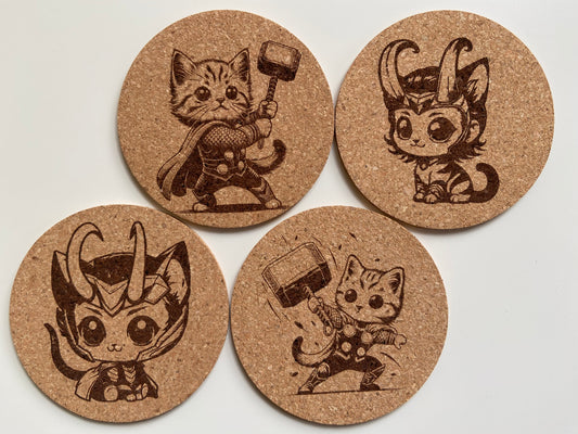 Baby Kitten Thor & Loki - 4er Untersetzer Set - Geschenkidee -