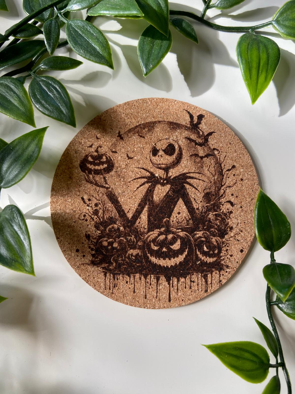 Halloween Kork-Untersetzer 5er-Set – Gruselige Motive im Stil von "Nightmare Before Christmas"
