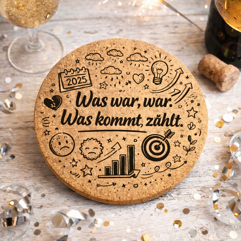 ✨ Motivation für 2026 – gravierte Kork-Untersetzer im 4er-Set